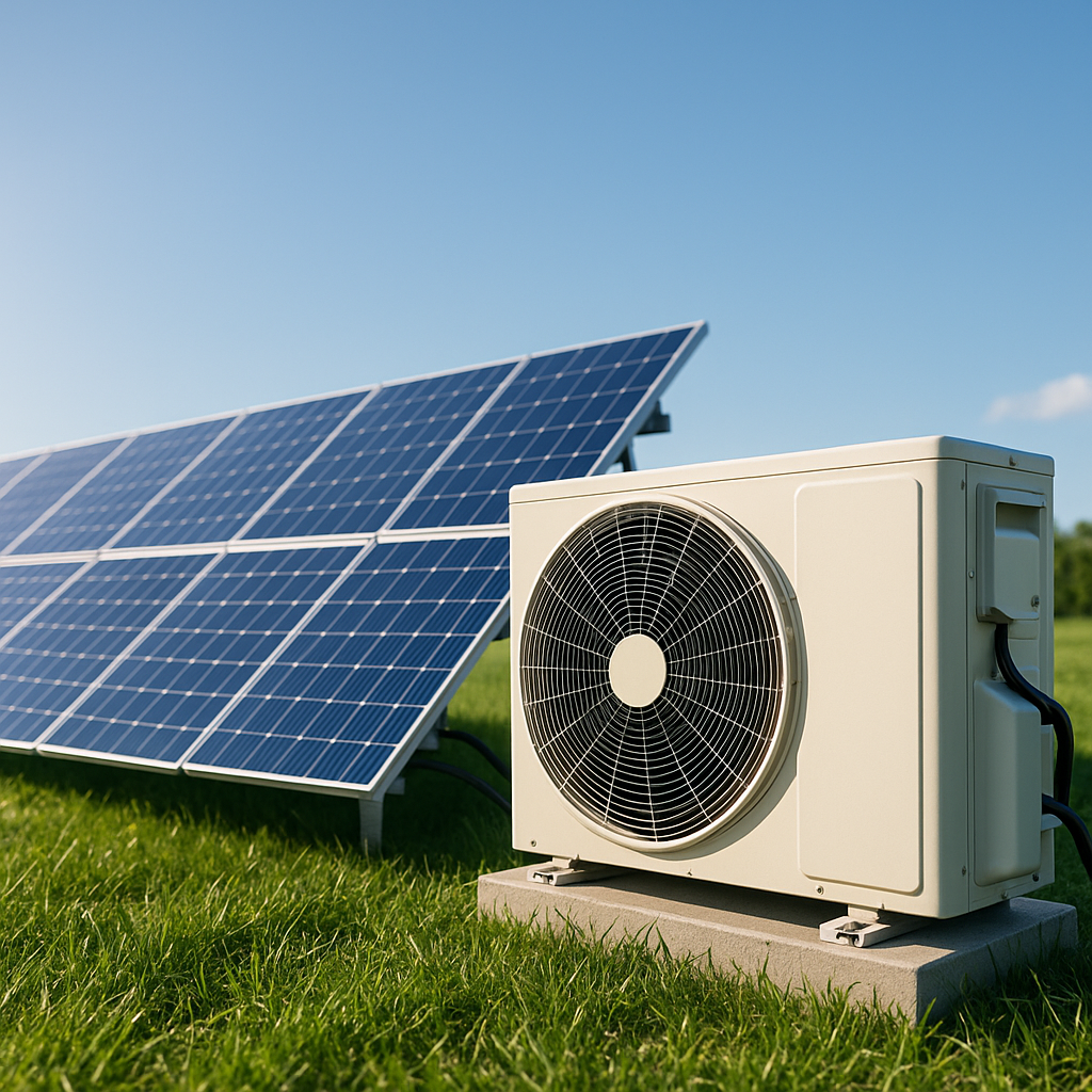Solar panels powering an outdoor air-conditioning unit
